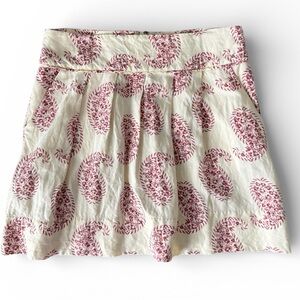 LOFT Cream and Red Paisley A-Line Short Skirt